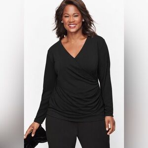 Talbots Black Draped Wrap Knit Top Size XL
